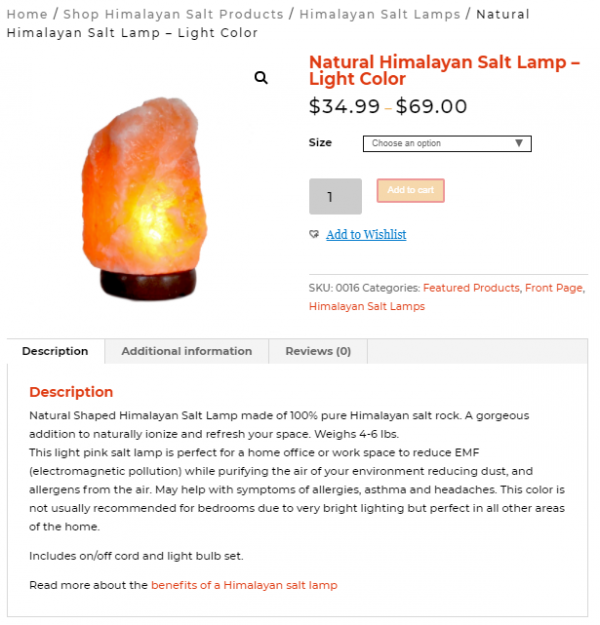 how to write a good product description for ecommerce seo - salt lady lamp example