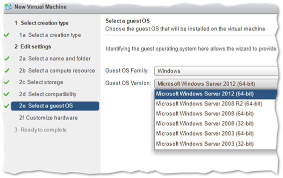 Selecting Windows Server 2012/2016 as the OS Family / version for the Nano Server VM
