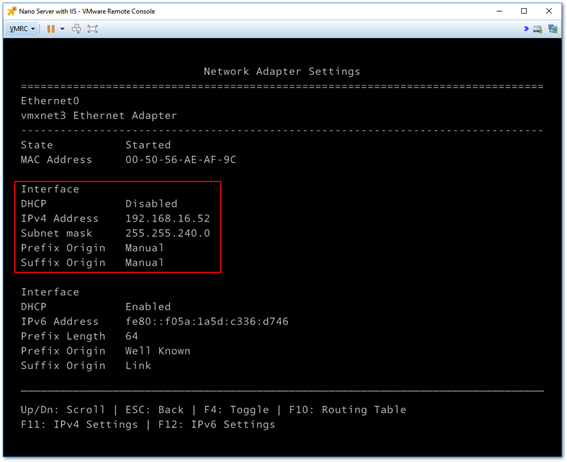 Manually setting the network configuration via the recovery console